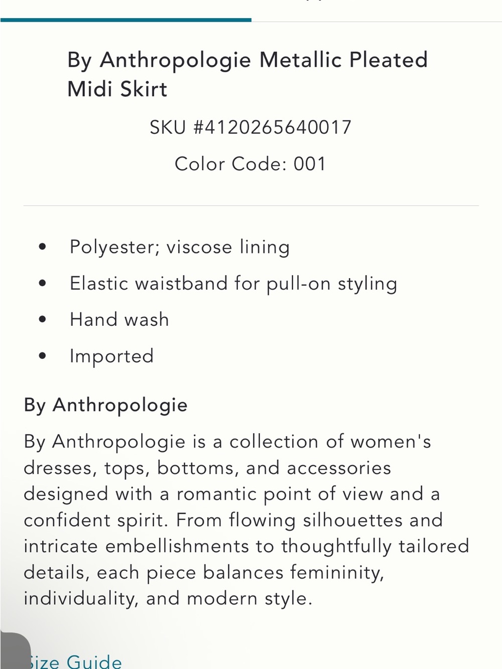 Anthropologie Metallic Pleated Midi Skirt - Picture 5 of 10